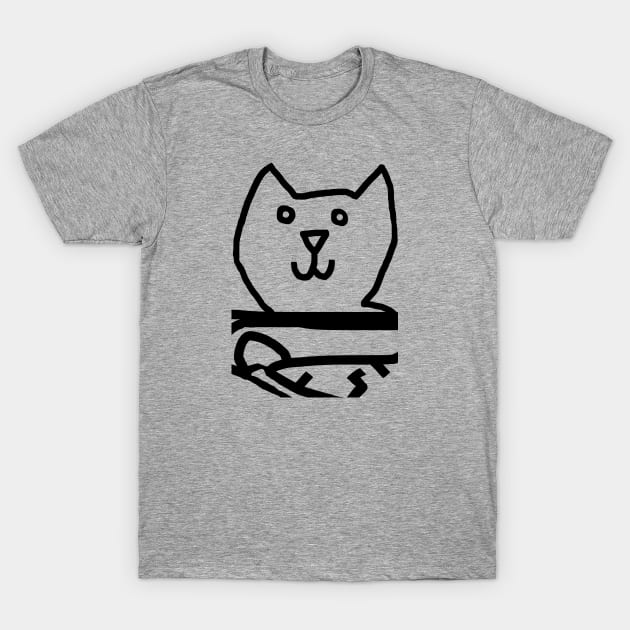Minimal Confused Cat Detail Outline T-Shirt by ellenhenryart